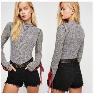 Free People mountaineer cuff thermal gray red lace up size large